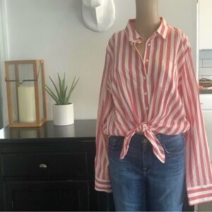 J. Crew Red and White Striped Button-Down Shirt